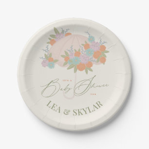 Assiettes En Carton Baby shower Unisex Neutre Parapluie Floral