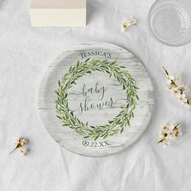Assiettes En Carton Baby shower verdoyant branché Laurel Wreath (Créateur téléchargé)