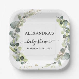 Assiettes En Carton Baby shower Verdure Elégante Aquarelle Bohème