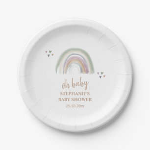 Assiettes En Carton Baby shower vert Boho Muted Rainbow Sage