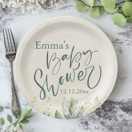 Assiettes En Carton Baby shower vert d'Eucalyptus