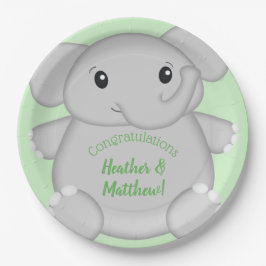 Assiettes En Carton Baby shower vert éléphant