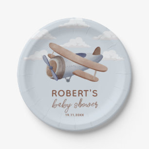 Assiettes En Carton Baby shower Vintage voyage d'avion