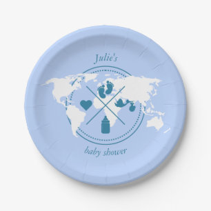 Assiettes En Carton Baby shower Voyage Thème Passport World Map