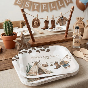 Assiettes En Carton Baby shower western élégant rustique cowboy désert