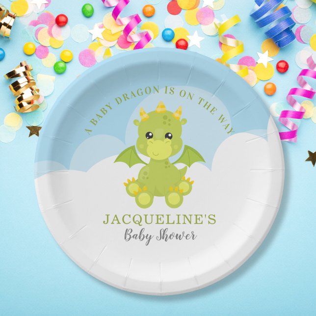 Assiettes En Carton Baby shower Whimsical Boy Dragon (Whimsical Boy Dragon Baby Shower Paper Plates)