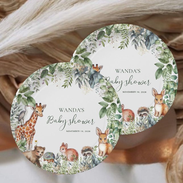 Assiettes En Carton Baby shower Whimsical d'animaux de bois (Créateur téléchargé)