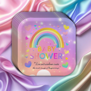 Assiettes En Carton Baby shower Whimsical Hearts & Rainbows