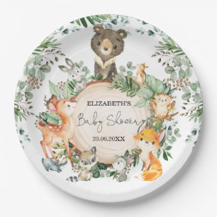 Assiettes En Carton Baby shower Whimsical Woodland Green Animaux