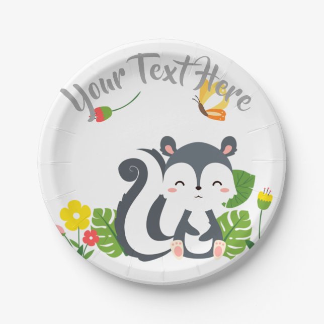 Assiettes En Carton Baby Skunk, Papillon & Fleurs (Devant)