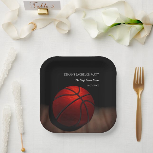 Assiettes En Carton Bachelor de basketball noir orange (Mariage)