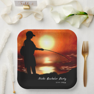 Assiettes En Carton Bachelor de pêche Amant de pêche Coloré
