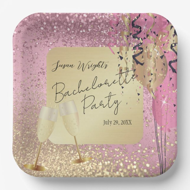 Assiettes En Carton Bachelorette / Anniversaire - Rose (Recto)