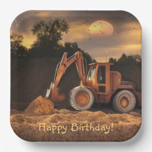 Assiettes En Carton Backhoe Joyeux anniversaire