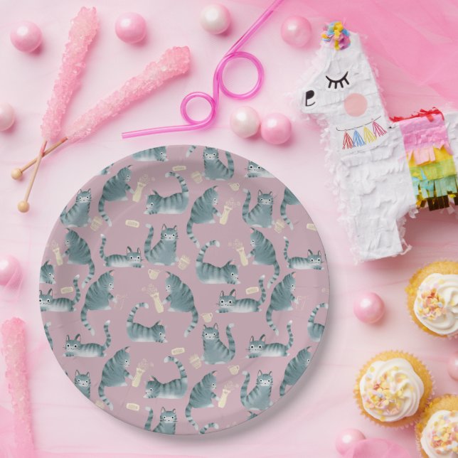 Assiettes En Carton Bad Grey Tabby Chats Frapper Tout (Fête)