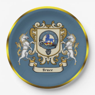 Assiettes En Carton Badge de Clan Bruce personnalisé bleu  