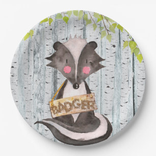 Assiettes En Carton Badger - Woodland Friends - Illustration de l'aqua
