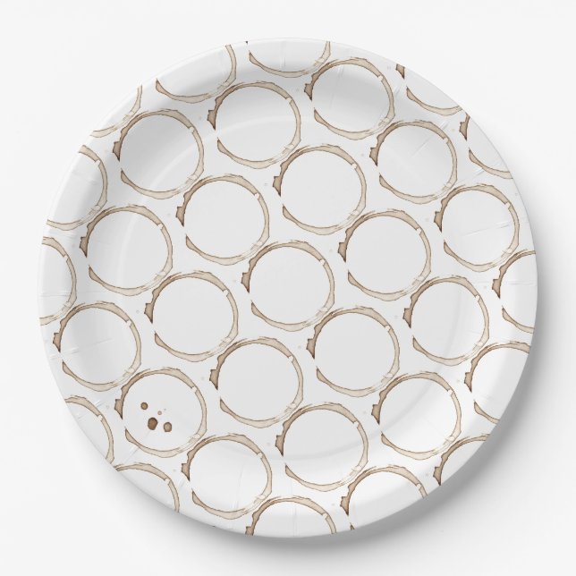 Assiettes En Carton Bagues de CAFÉ Blanc Brown Artiste Amusant (Devant)
