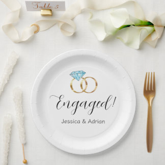 Assiettes En Carton Bagues de mariage personnalisées en or bleu et dia