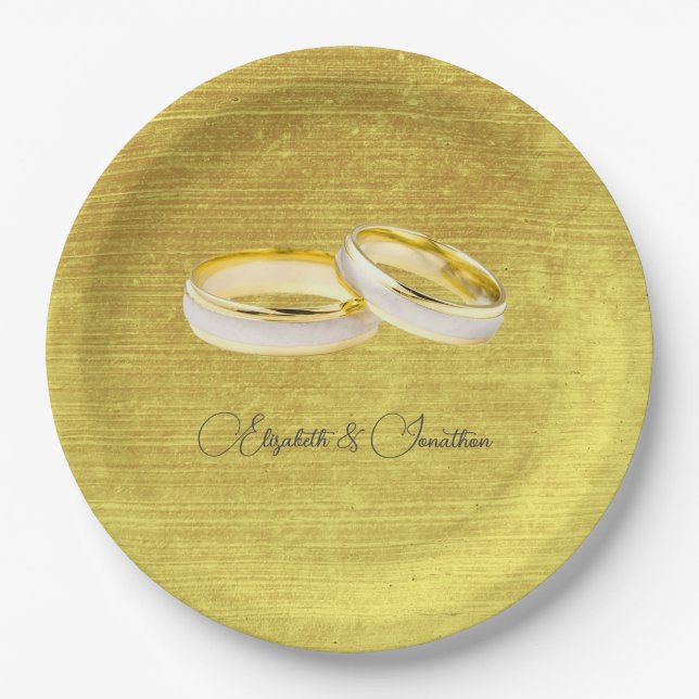 Assiettes En Carton Bagues élégantes Mariage simple (Devant)