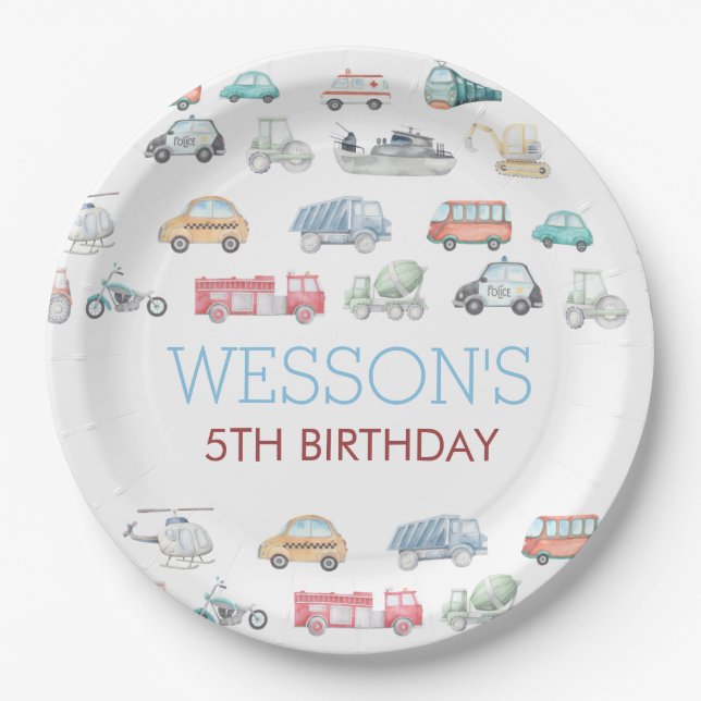 Assiettes En Carton Baguette d'anniversaire de transport, Classic Roun (Devant)