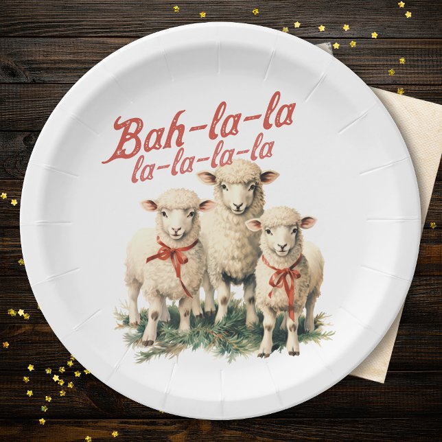 Assiettes En Carton Bah La La Cute Retro Noël Moutons (Créateur téléchargé)