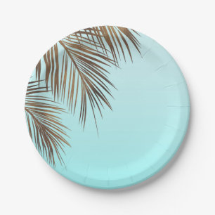 Assiettes En Carton Bahama Breeze Cuivre Palmier Aqua Mer Bleu Mariage