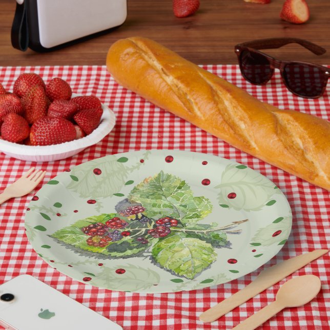 Assiettes En Carton Baies noires rouges et noires (Pique-nique)