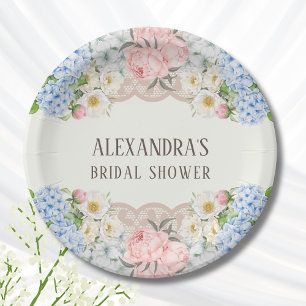 Assiettes En Carton Baigne de mariage Hortensia Bleu Pivoine Ivoire Vi