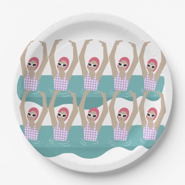 Assiettes En Carton Baigneurs artistiques | Illustration de natation a (Devant)