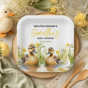 Assiettes En Carton Bain de bébé Canard à l'aquarelle Mignon Garçon