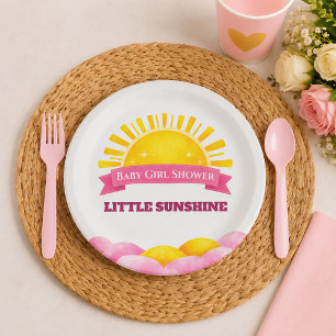 Assiettes En Carton Bain de Bébé Fille Nuage Rose Pastel