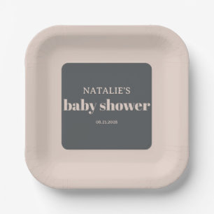 Assiettes En Carton Bain de bébé typographie boho gris rose