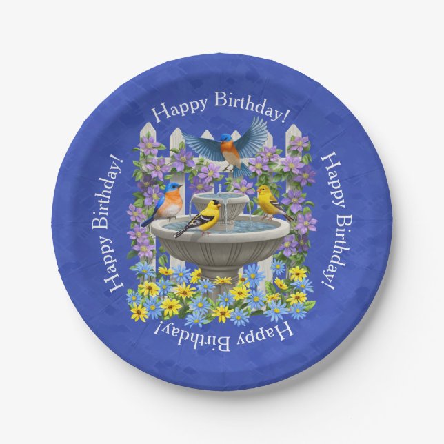 Assiettes En Carton Bain d'oiseau bleu Goldfinch Jardin Royal Bleu (Devant)