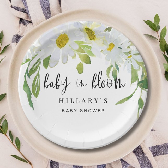 Assiettes En Carton Baise blanche | Baby shower Floral été (Créateur téléchargé)