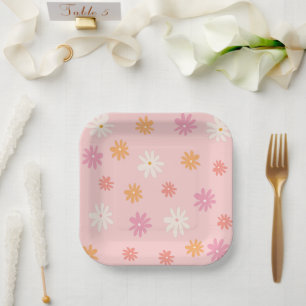 Assiettes En Carton Baise rose et orange rétro