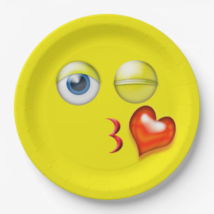 Assiettes En Carton Baiser Emoji de coup de clin d'oeil