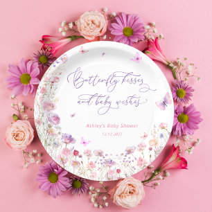Assiettes En Carton Baisers à papillon et Baby shower de voeux pour bé