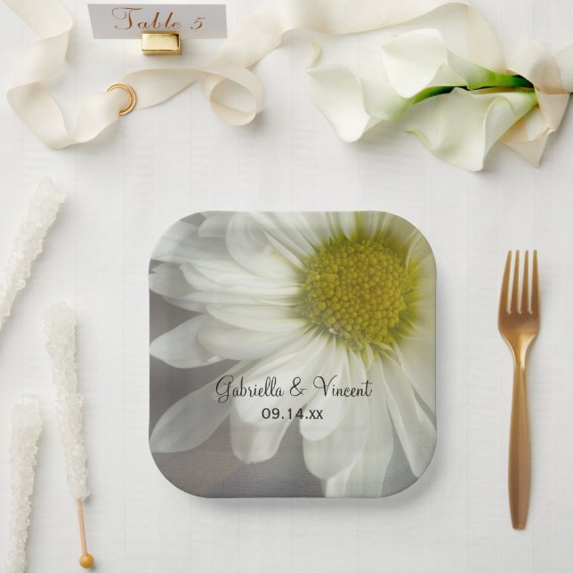Assiettes En Carton Baisson blanc doux sur Mariage gris (Mariage)