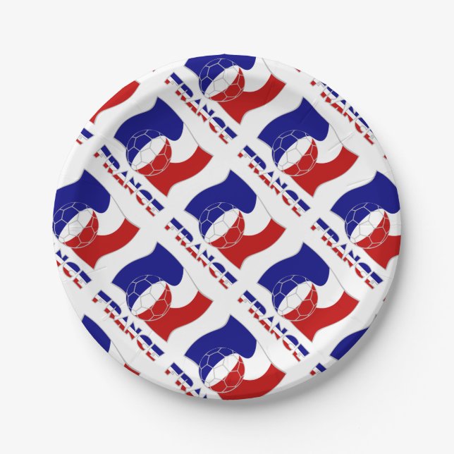 Assiettes En Carton Bal de football français et drapeau carrelé (Devant)