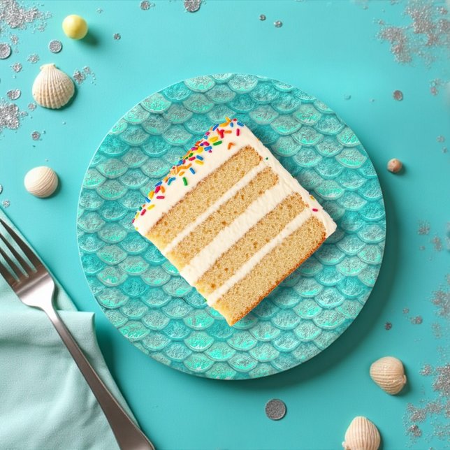 Assiettes En Carton Balances vertes de mer de sirènes (Mermaid scale paper plate for ocean and mermaid parties and events
)