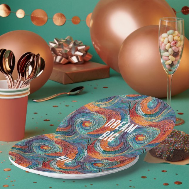 Assiettes En Carton Balayage bleu rouge orange (Multi)