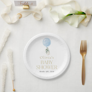 Assiettes En Carton Balcon Bleu, Eucalyptus, Verdure, Baby shower