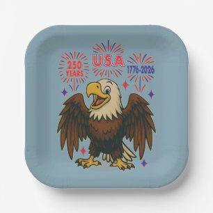 Assiettes En Carton Bald Eagle avec Fireworks - USA 250 ans 1776-2026