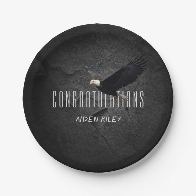 Assiettes En Carton Bald Eagle et Félicitations pour la pierre (Devant)