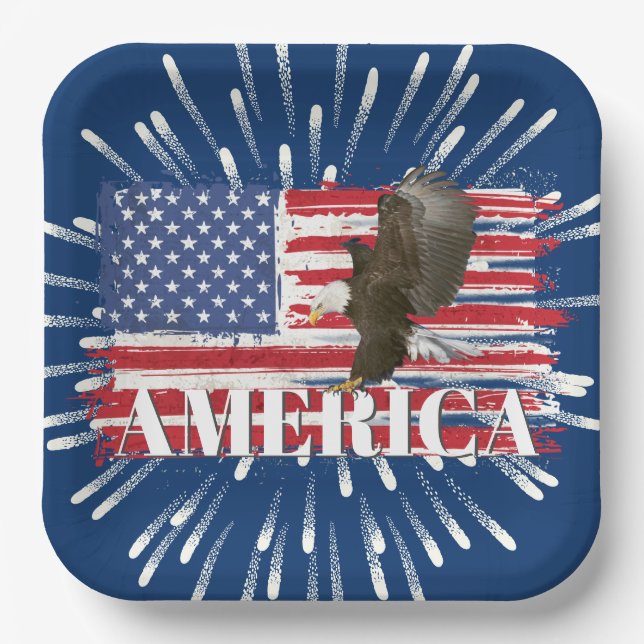 Assiettes En Carton Bald Eagle sur le drapeau américain (Recto)
