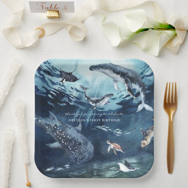 Assiettes En Carton Baleine à bosse | Ocean Birthday Party (Mariage)