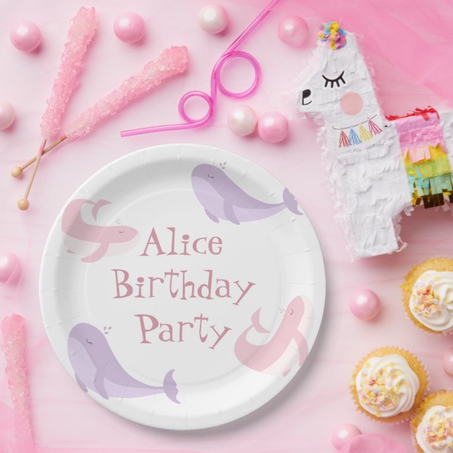 Assiettes En Carton Baleine rose Lilac Pastel Océan Poisson fête d'ann (Fête)