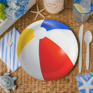 Assiettes En Carton Balle de plage colorée