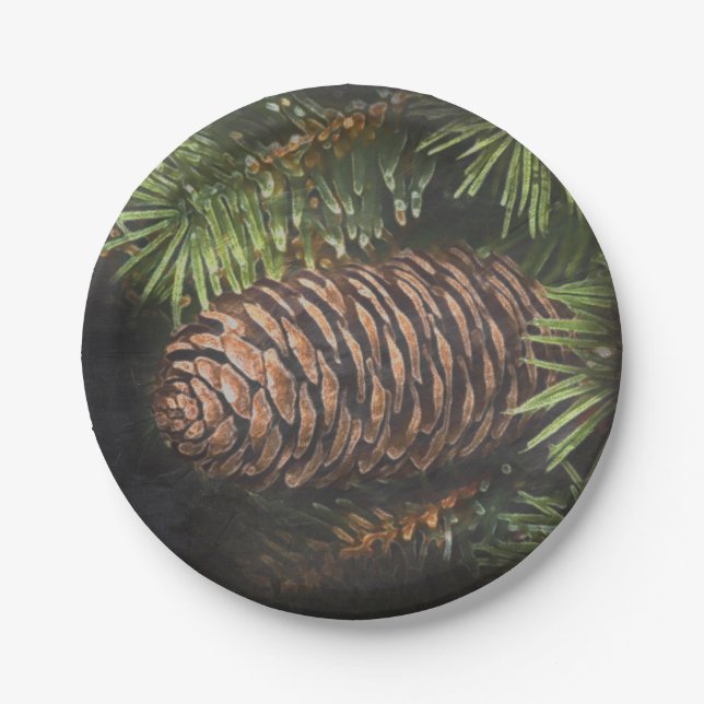 Assiettes En Carton Balle de vacances dessinée Pinecone et aiguilles d (Devant)